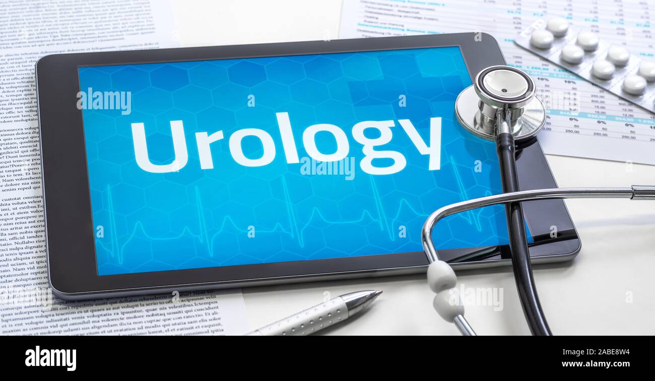 The word Urology on the display of a tablet Stock Photo