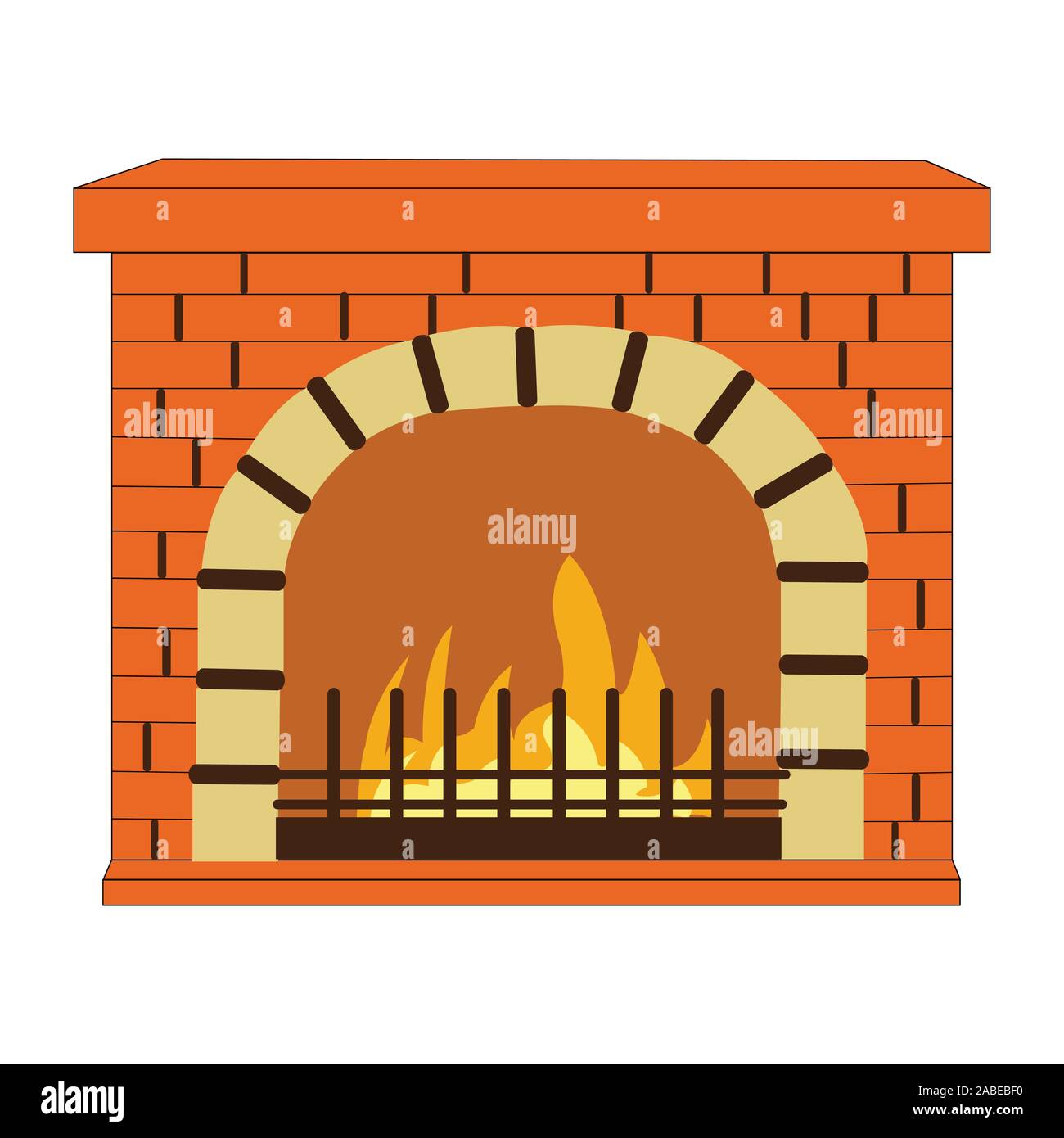 A Beautifully Drawn Brick Fire Place on White Stock Vector