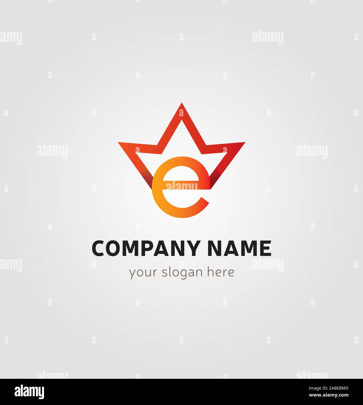 Single Logo Design - E letter with Crown - Red and Orange Colors Stock Vector