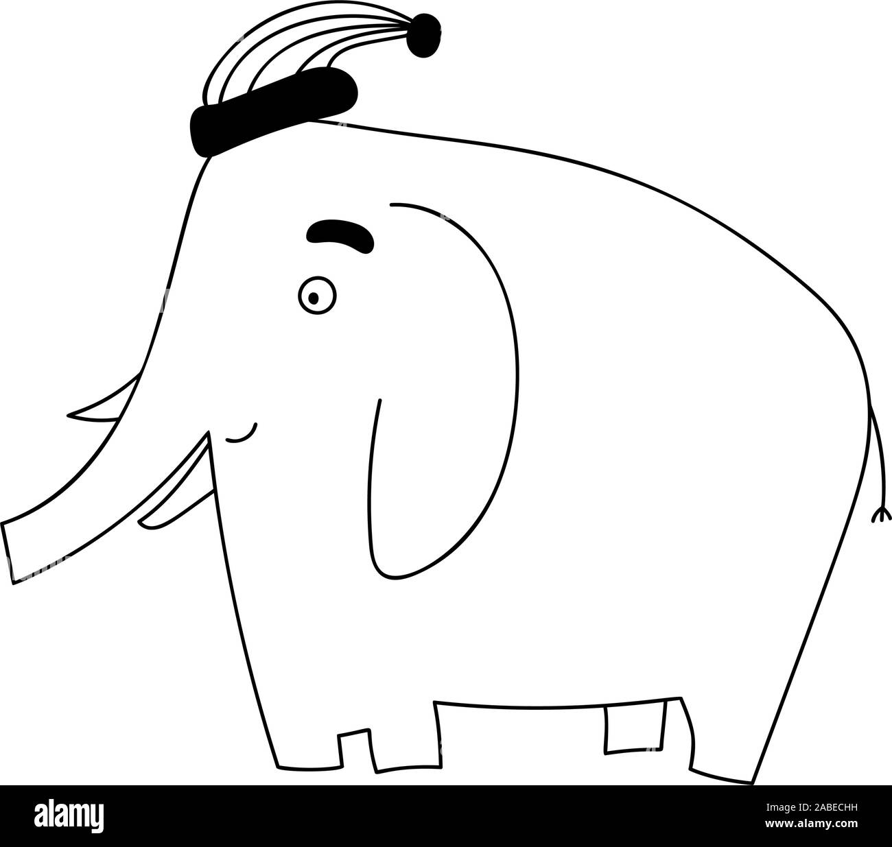 Cute Cartoon Doodle Elephant With Santa Hat Logo Vector Isolated