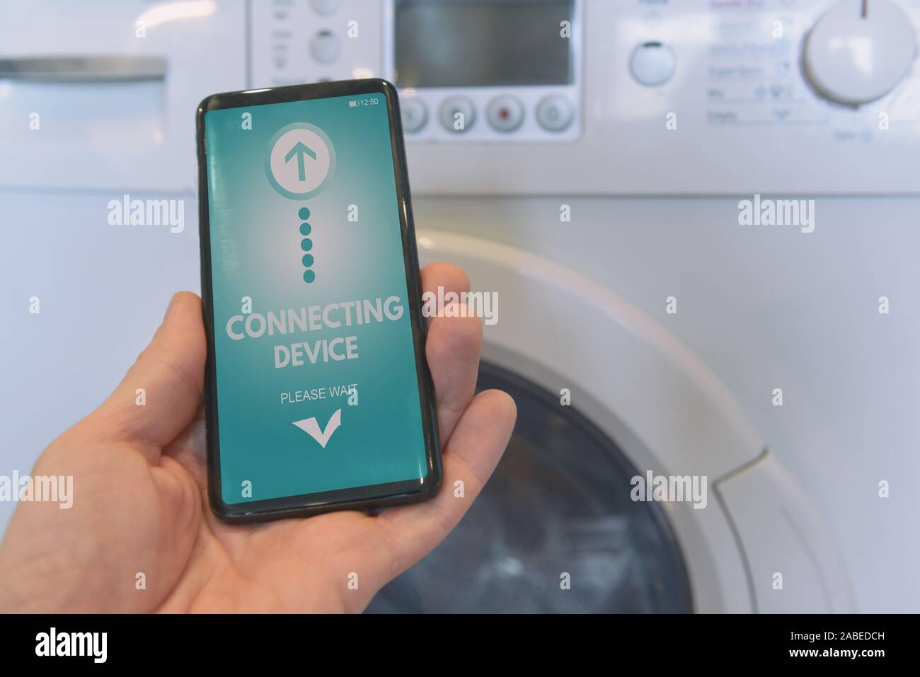 Connecting Washing machine with smart phone. Smart home and of