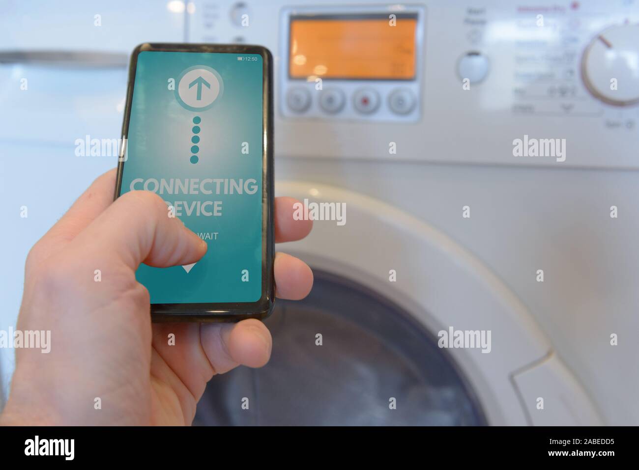 Connecting Washing machine with smart phone. Smart home and of