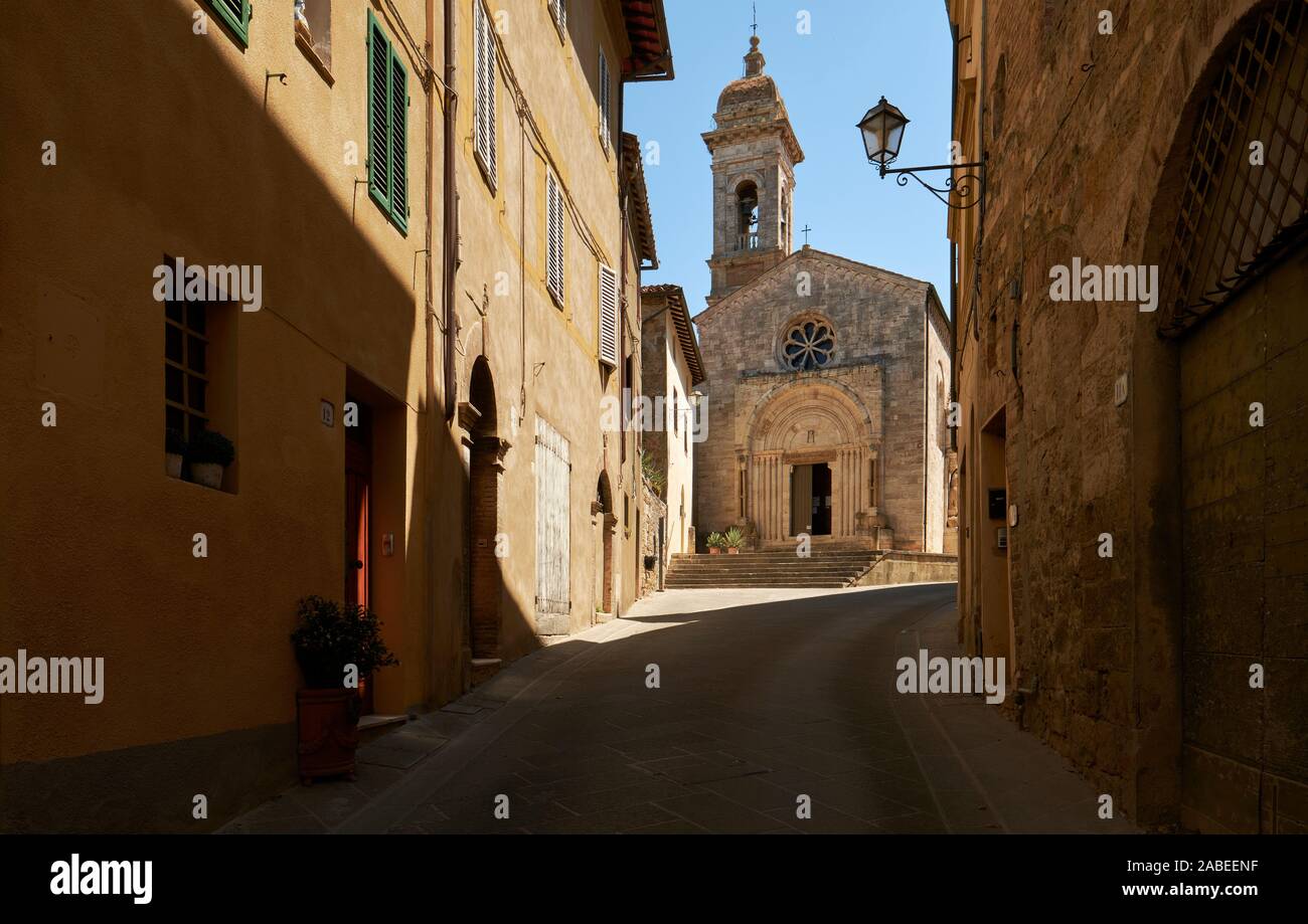 The Collegiate church of San Quirico d'Orcia architecture in the Val d'Orcia Tuscany Italy Europe Stock Photo
