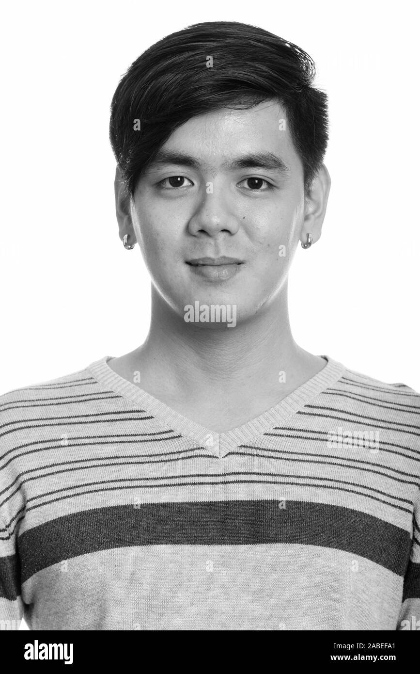 Face of young handsome Asian man in black and white Stock Photo - Alamy