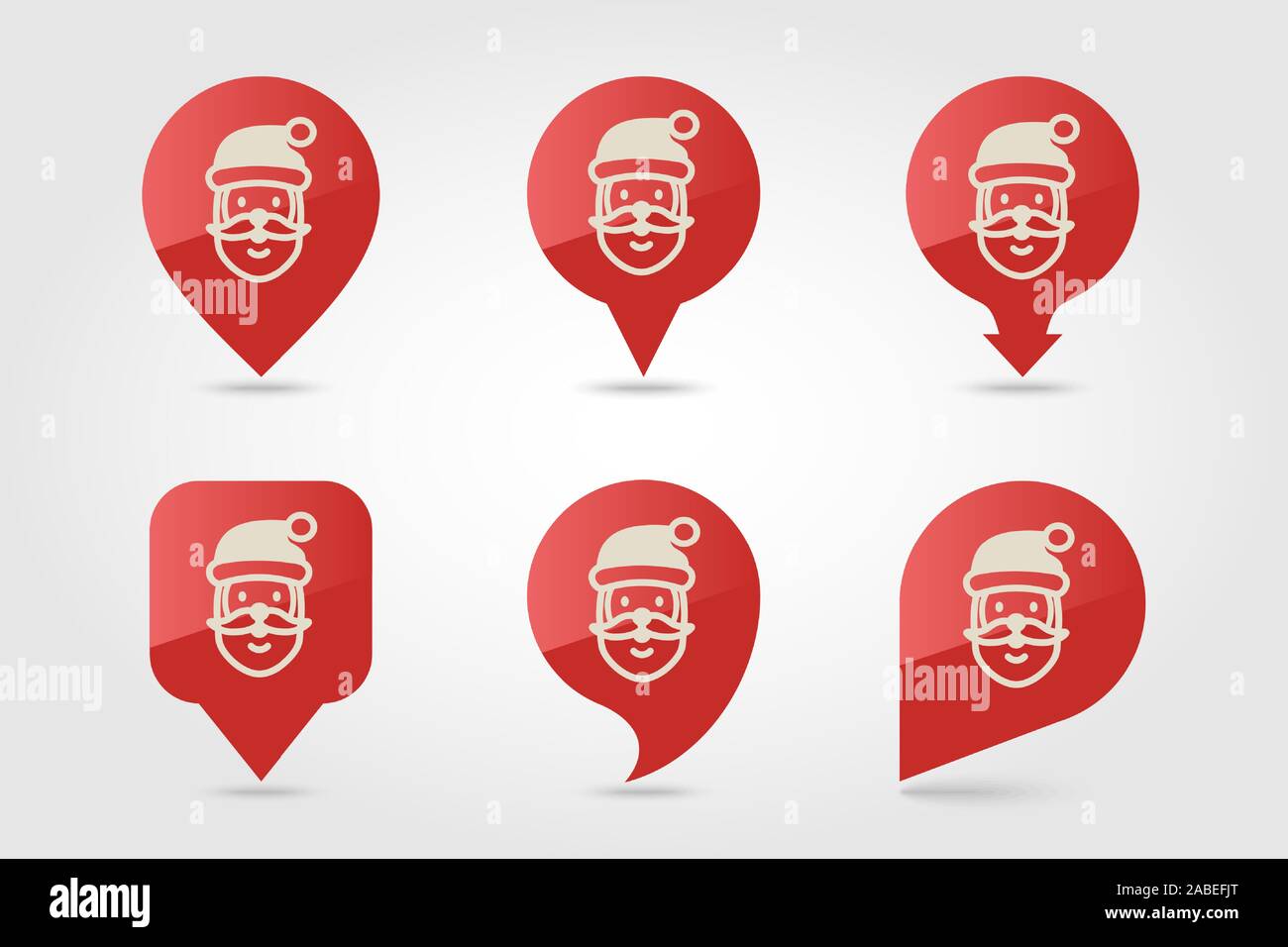 Santa Claus face. Christmas pin map icon. Map pointer. Map markers. Vector illustration EPS10 Stock Vector