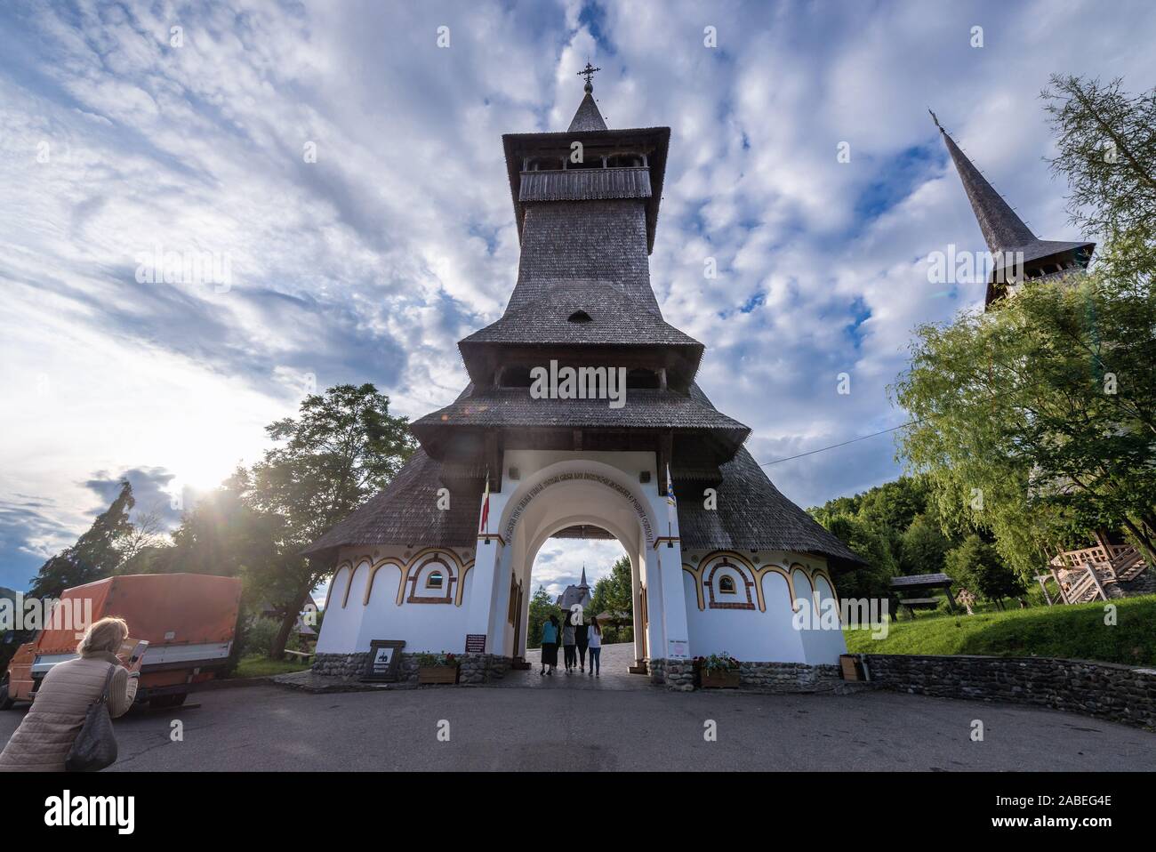 Entrance to monastery in Barsana village, located in Maramures County of Romania Stock Photo
