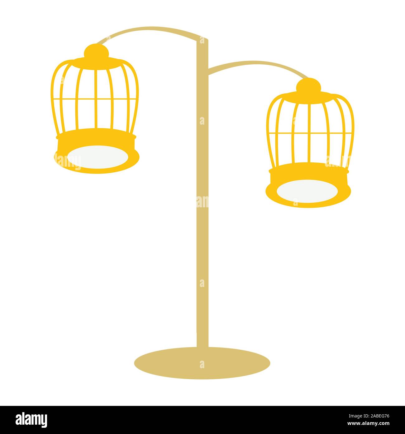 Two Golden Bird Cages Connected To a Pole Stock Vector