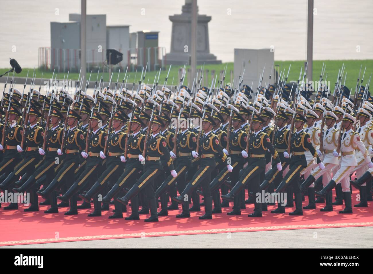A national flag raising ceremony is conducted by a group of soldiers at ...