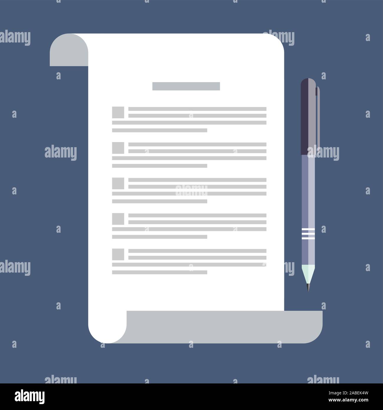 Vector agreement icon in flat style - contract and pen Stock Vector