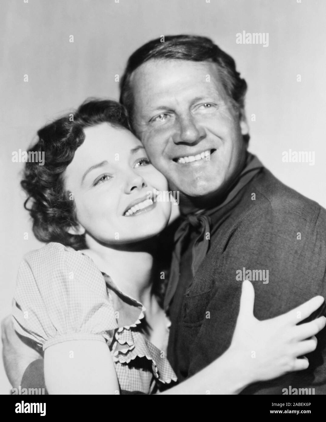 SADDLE TRAMP, from left Wanda Hendrix, Joel McCrea, 1950 Stock Photo