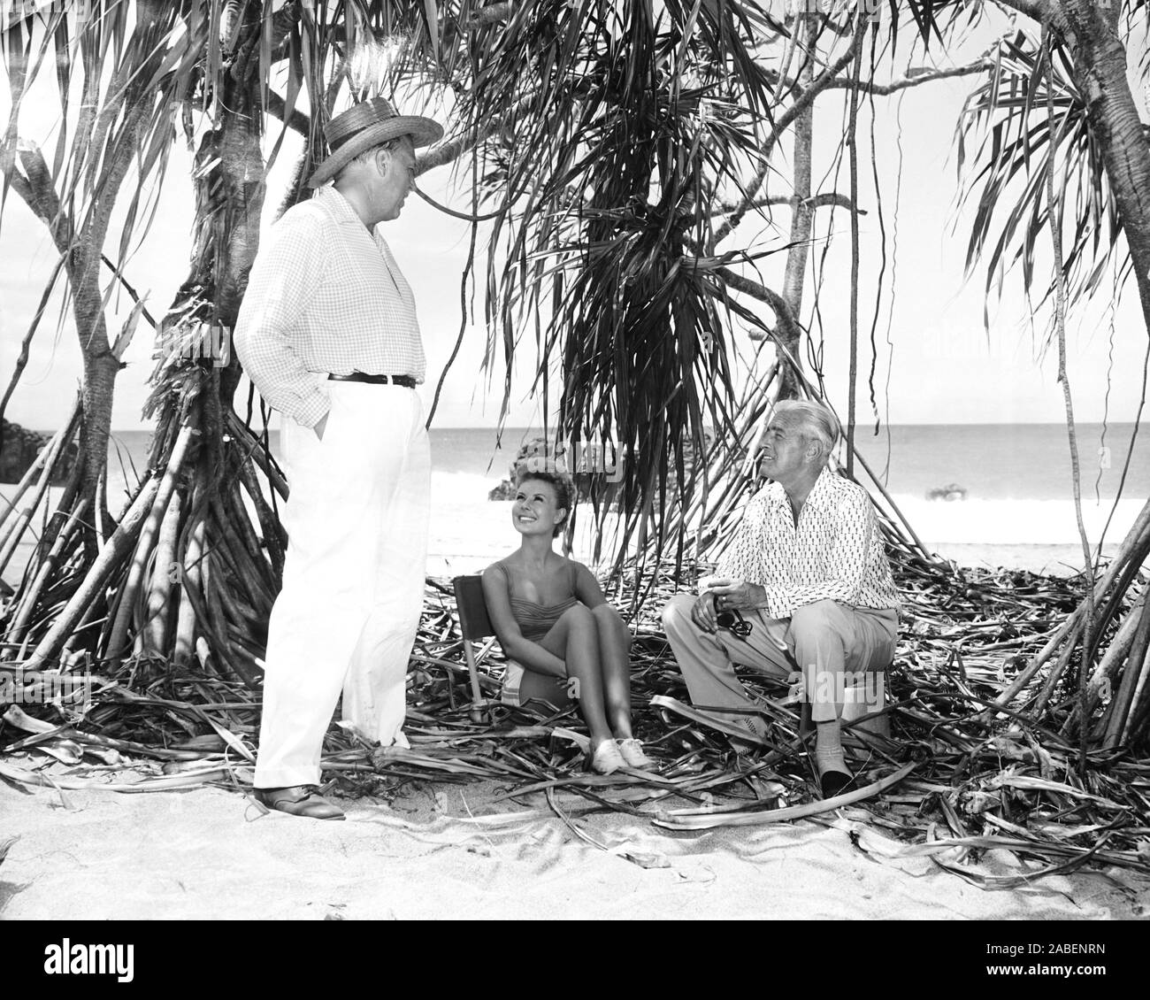 SOUTH PACIFIC, from left: director Joshua Logan, Mitzi Gaynor, producer Buddy Adler on set, 1958, TM & Copyright © 20th Century Fox Film Corp./courtesy Everett Collection Stock Photo