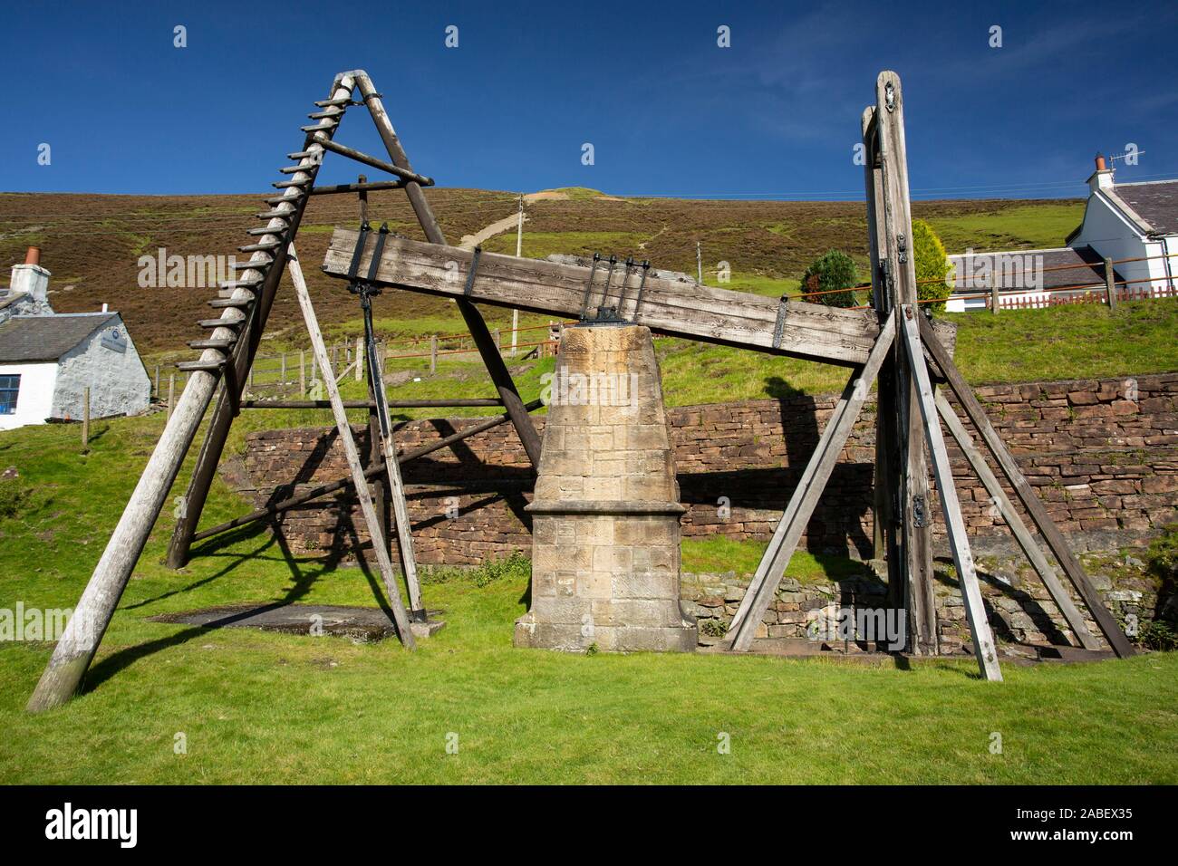 Wanlockhead Beam Engine for pumping out water from the Straitsteps Mine, The only remaining original water powered beam engine in the United Kingdom Stock Photo