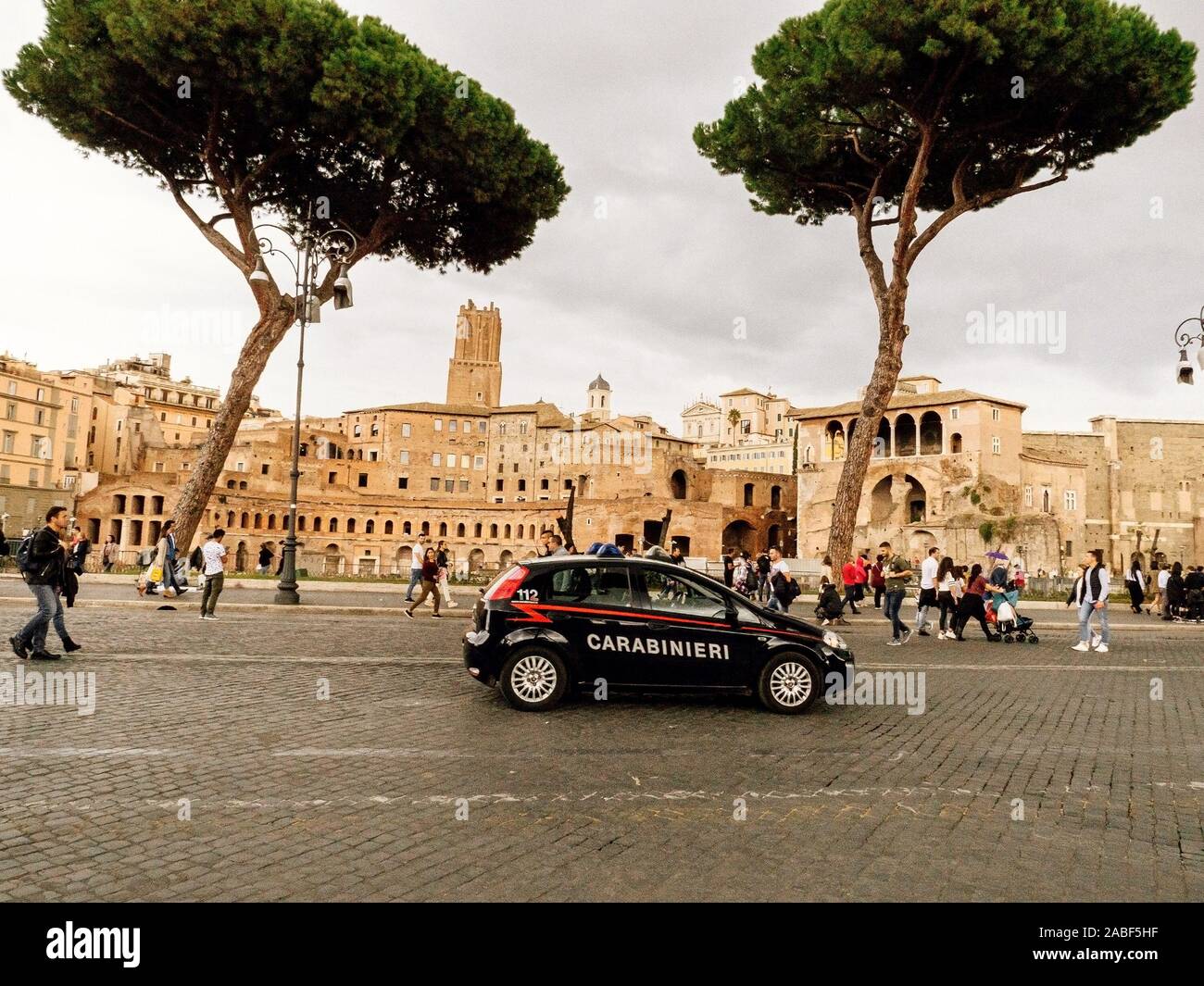 Rome, Italy - November 1, 2019: carabinieri car is on road near Trajan's market Stock Photo