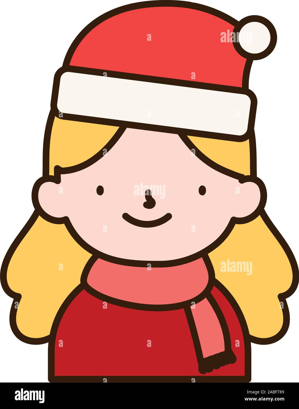 merry christmas little girl with scarf and hat of santa vector ...