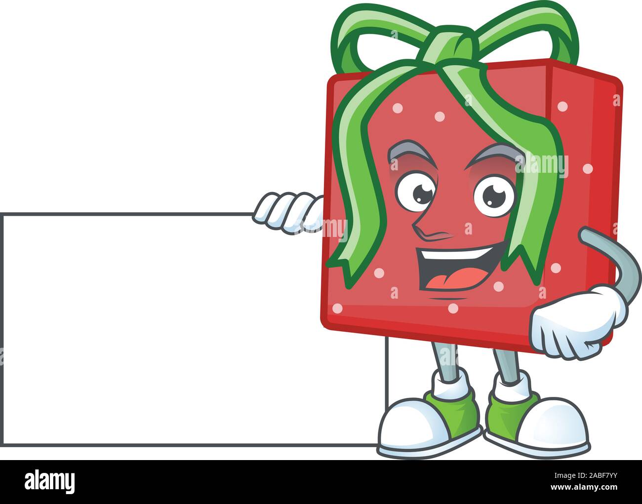 Red gift box cute cartoon character with a board Stock Vector Image ...