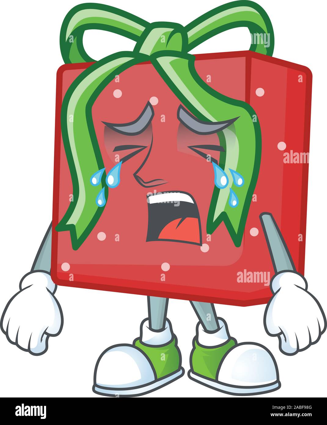 Sad Crying red gift box cartoon character design style Stock Vector ...