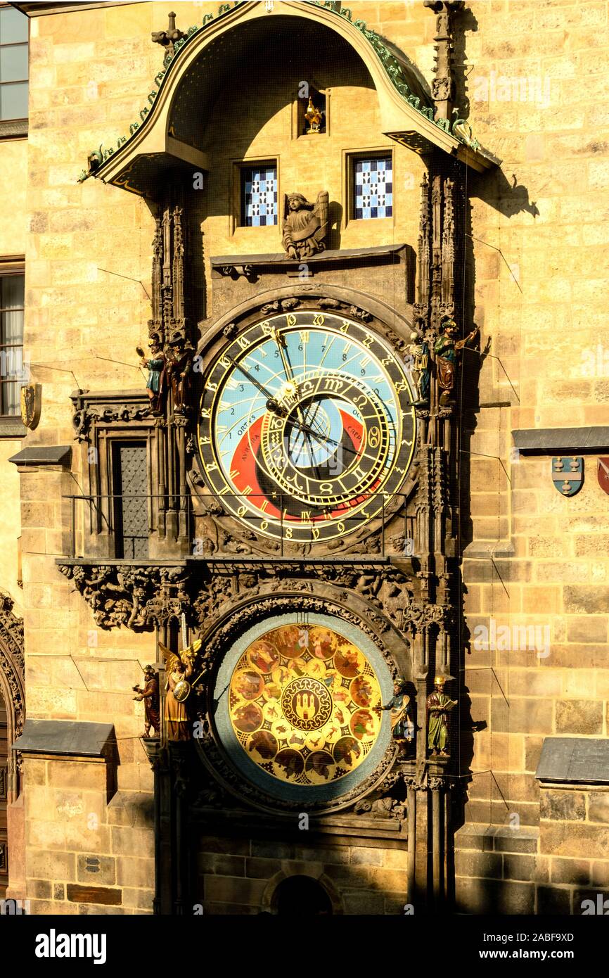 The famous astronomical clock in the old  town square of Prague, Czech Republic Stock Photo