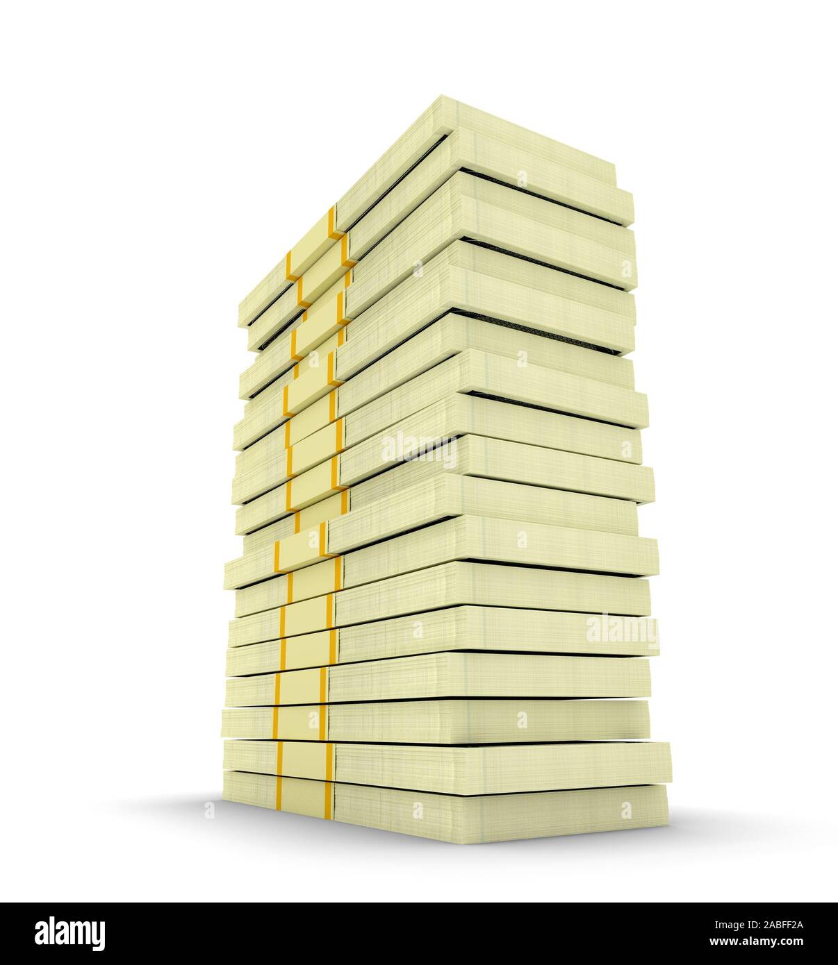 Illustration of big money stack from dollars usa isolated on white. Finance concepts. 3d render Stock Photo
