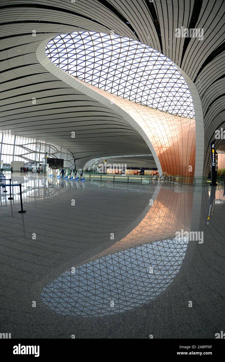 The inside view of Beijing Daxing International Airport, which ranks ...
