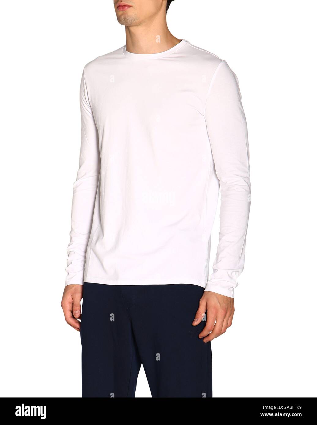 Download White Long Sleeved T Shirt Mock Up Front View Isolated On White Background Male Model Wear Plain White Shirt Mock Up And Colorful Pant Long Sleeve Stock Photo Alamy