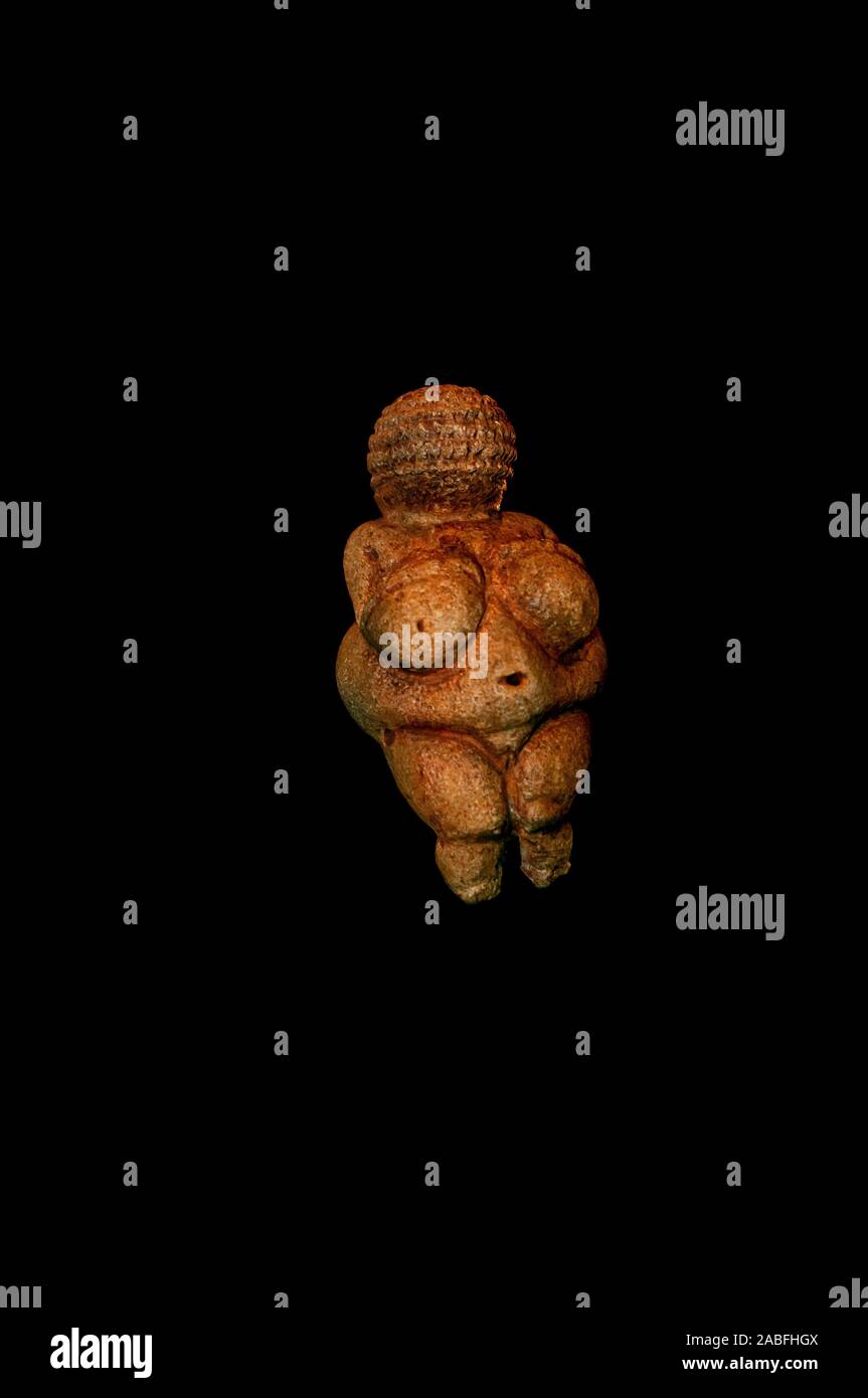 The Venus of Willendorf is an 11.1-centimetre-tall (4.4 in) Venus figurine estimated to have been made 30,000 BCE. It was found on August 7, 1908 duri Stock Photo