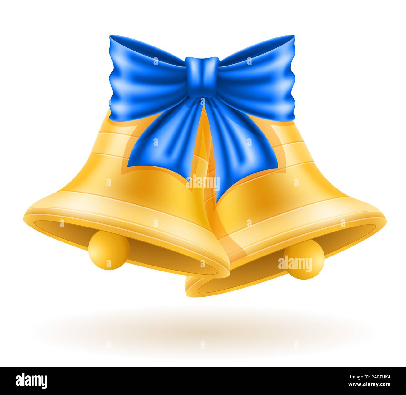 christmas gold bells with bow vector illustration isolated on white ...