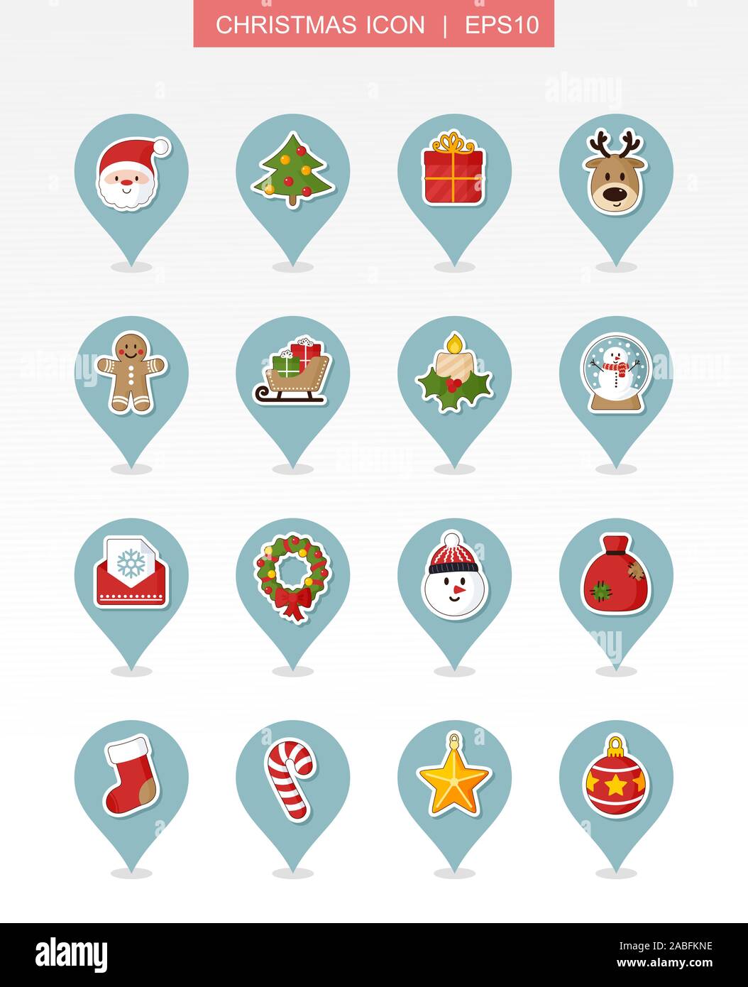 Christmas pin map icon set. Holiday objects collection. Merry Christmas