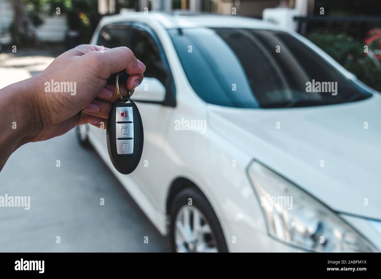 Hand holding a remote car key Stock Photo