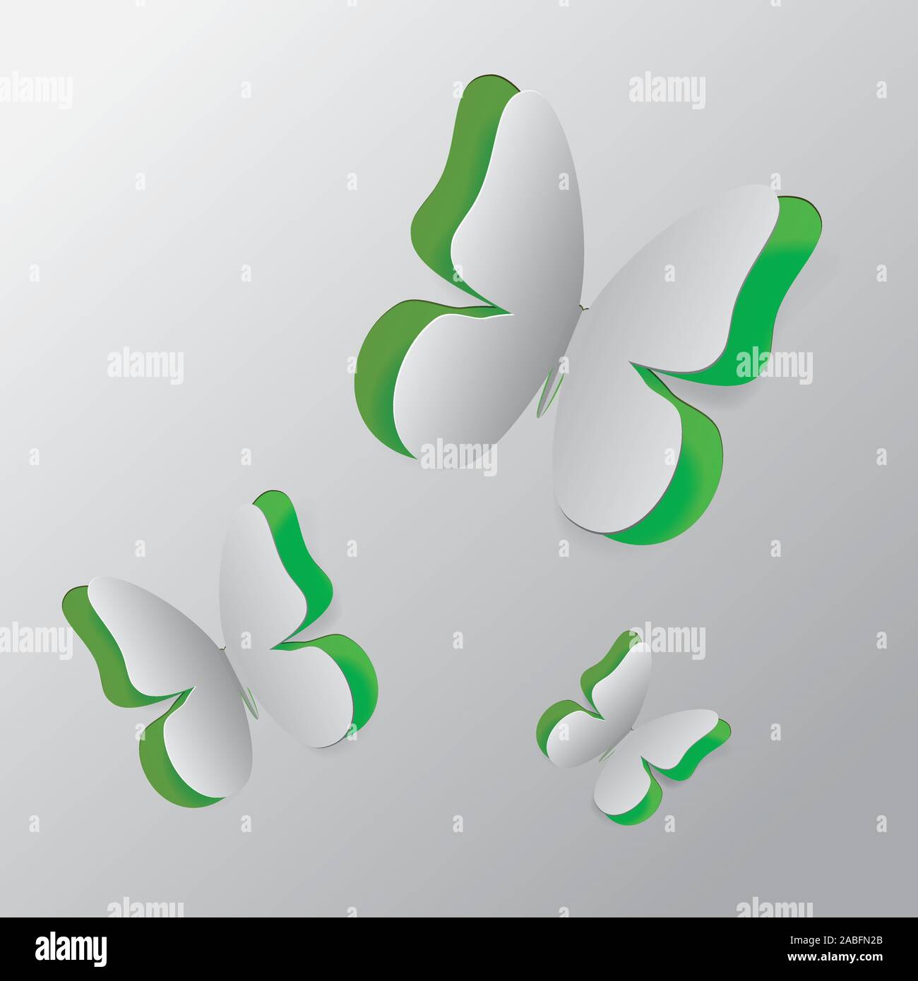White paper with green background and cut out butterfly illustration ...