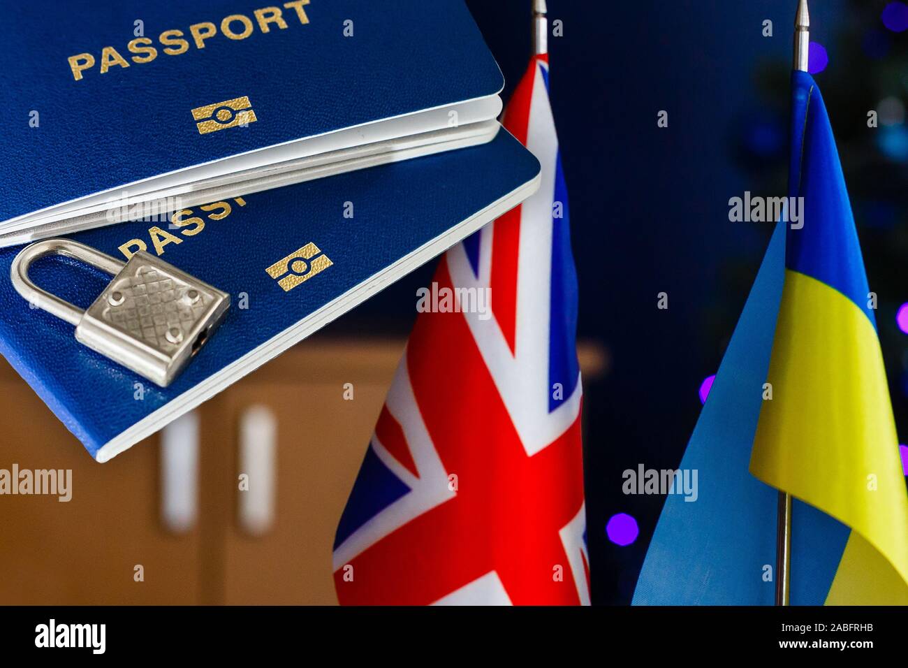 British flag and blue passport united kingdom Stock Photo Alamy