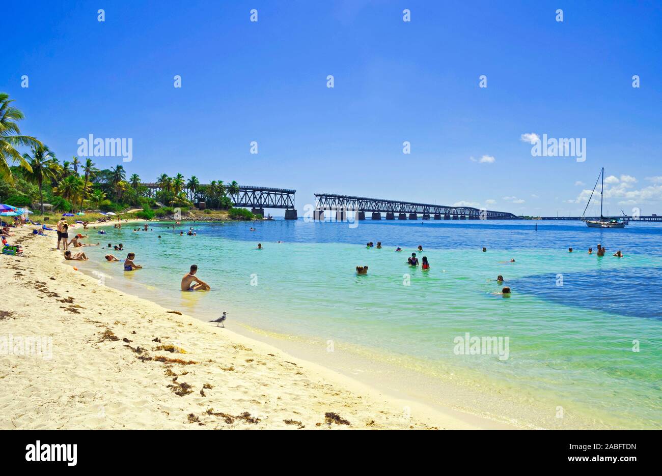 People relaxing on the beach of the Bahia Honda State Park, the Florida Keys Stock Photo