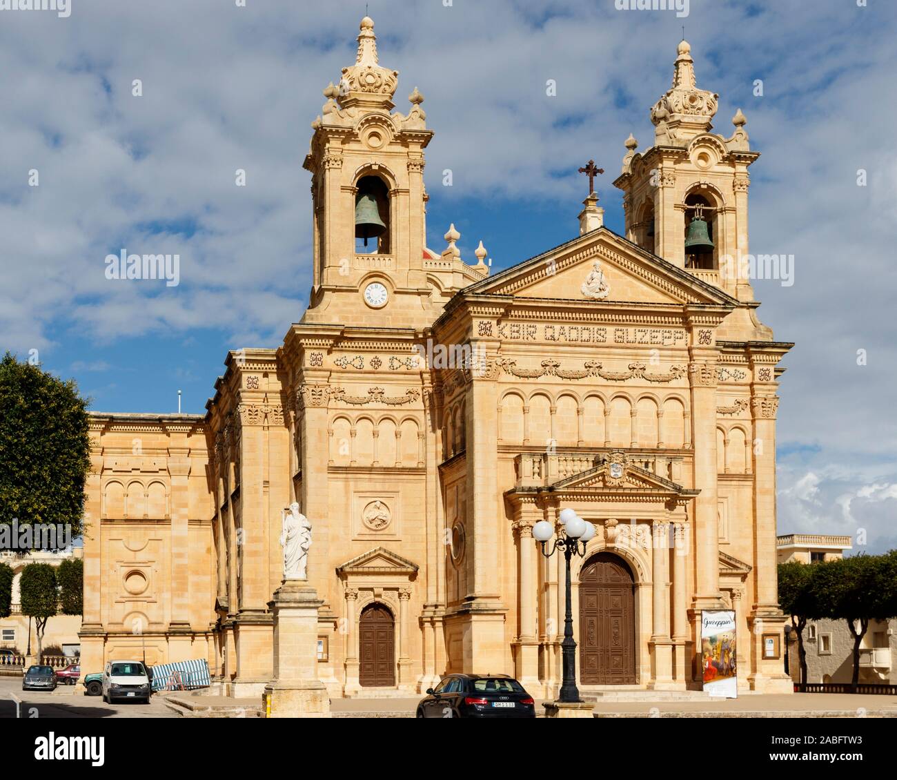 The 1882 parish church of Qala, dedicated to the Immaculate Conception and Saint Joseph. Built in Baroque style and consecrated in 1904. Gozo, Malta. Stock Photo