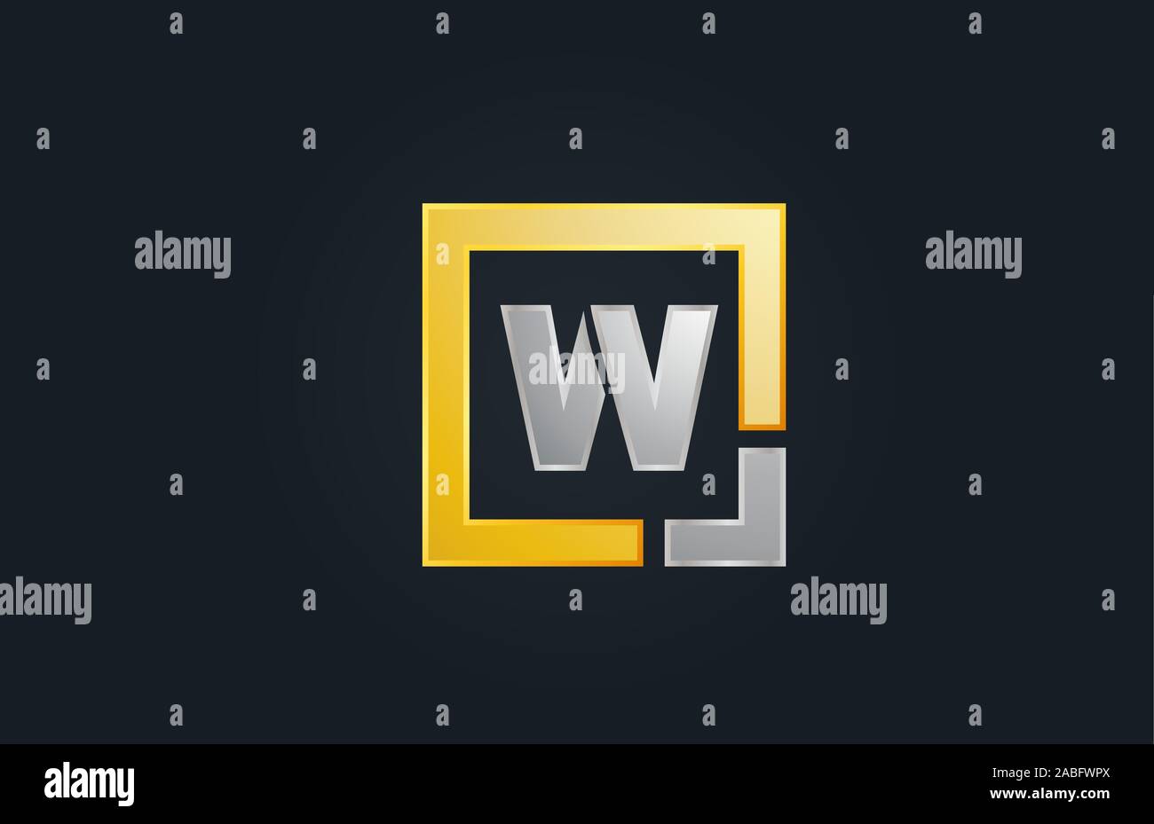 gold silver metal letter W alphabet logo design icon for business ...