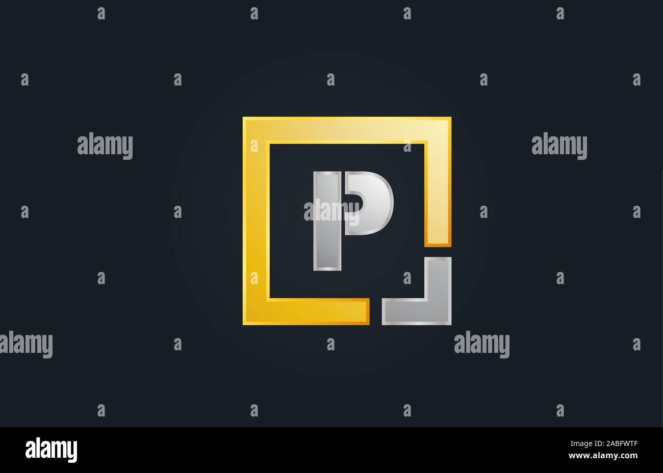 gold silver metal letter P alphabet logo design icon for business ...