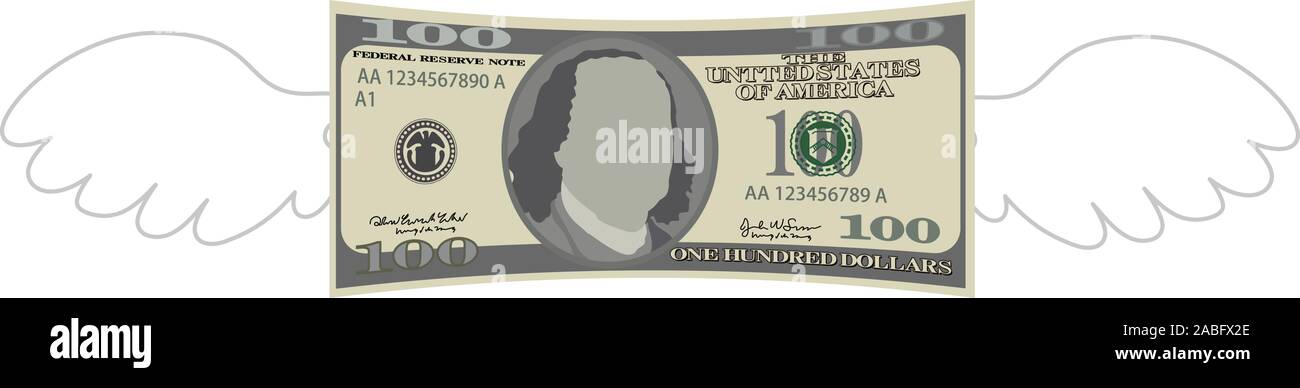 This is a illustration of Feathered Deformed 100 dollars note Stock Vector