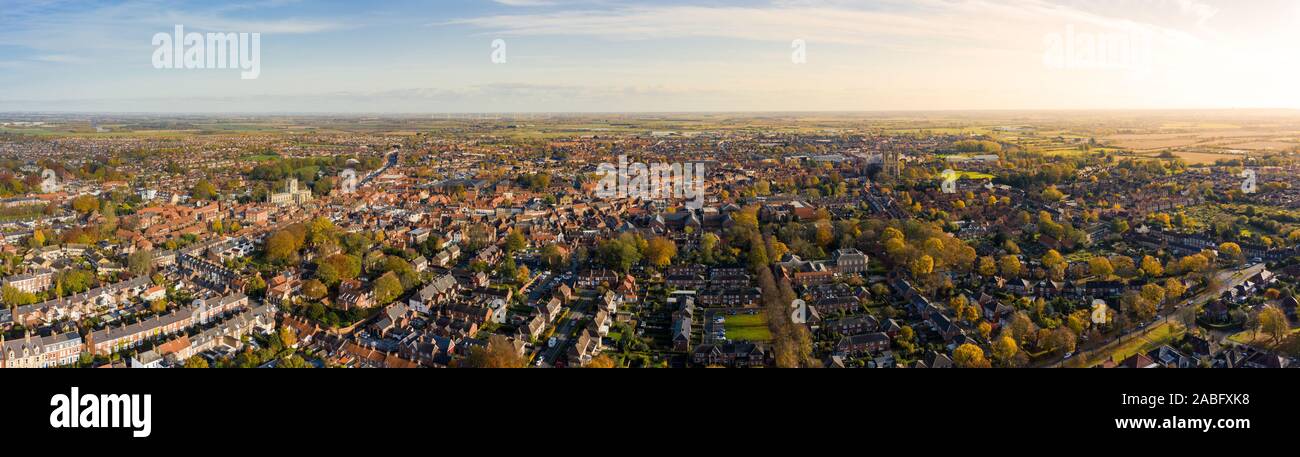 Autumn aerial panoramic shot of Beverley town and Minster, East Yorkshire, UK Stock Photo