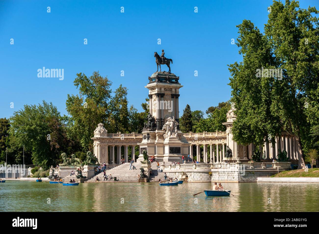 Boating lake at Retiro park, Madrid, Spain Stock Photo