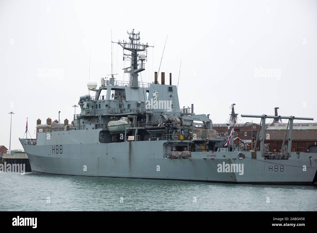 HMS Enterprise ship (H88) / survey vessel, moored at Her Majesties ...