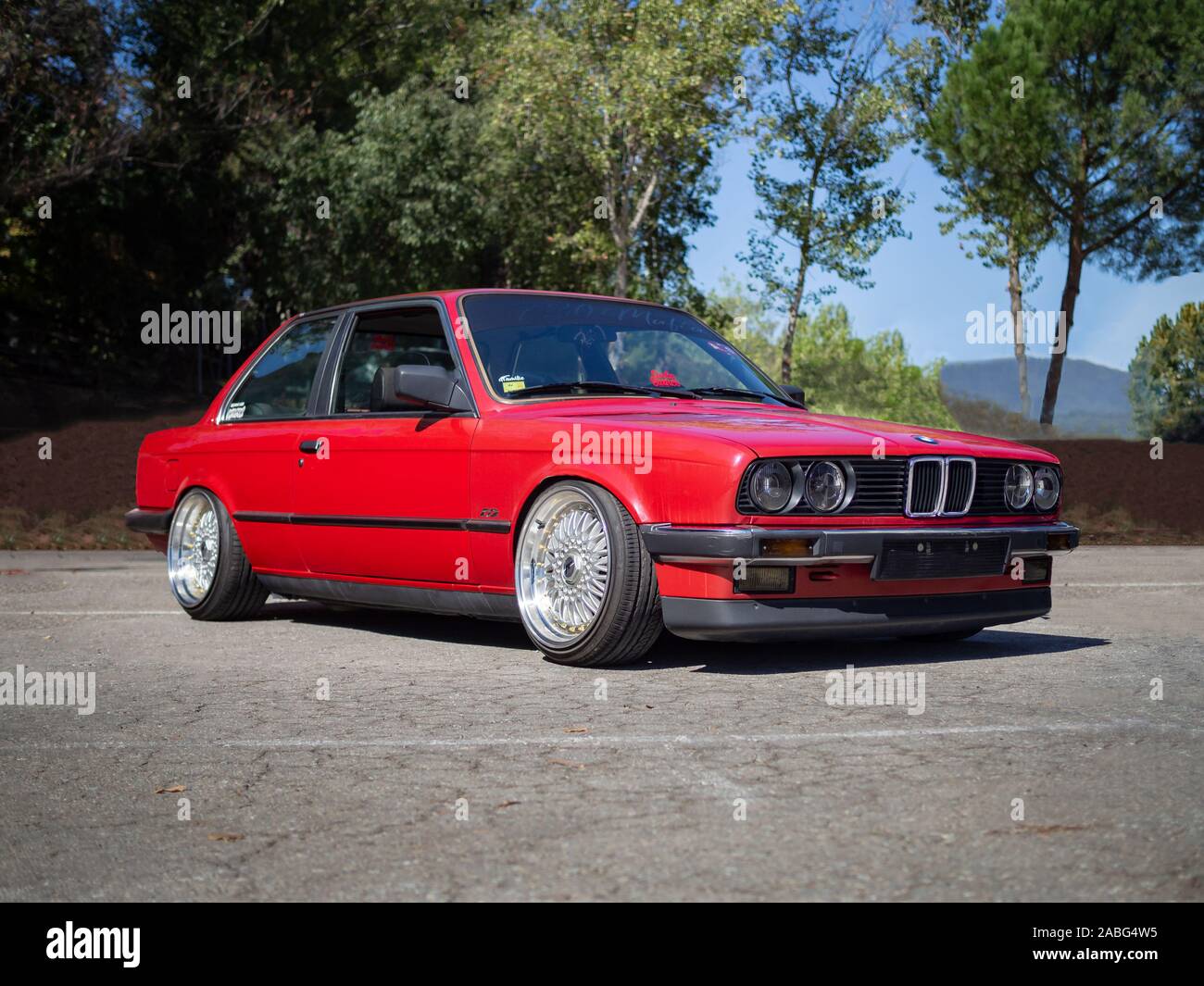 MONTMELO, SPAIN-SEPTEMBER 29, 2019: BMW 3 Series (E30) two-door sedan (Second generation of BMW 3 Series) Stock Photo