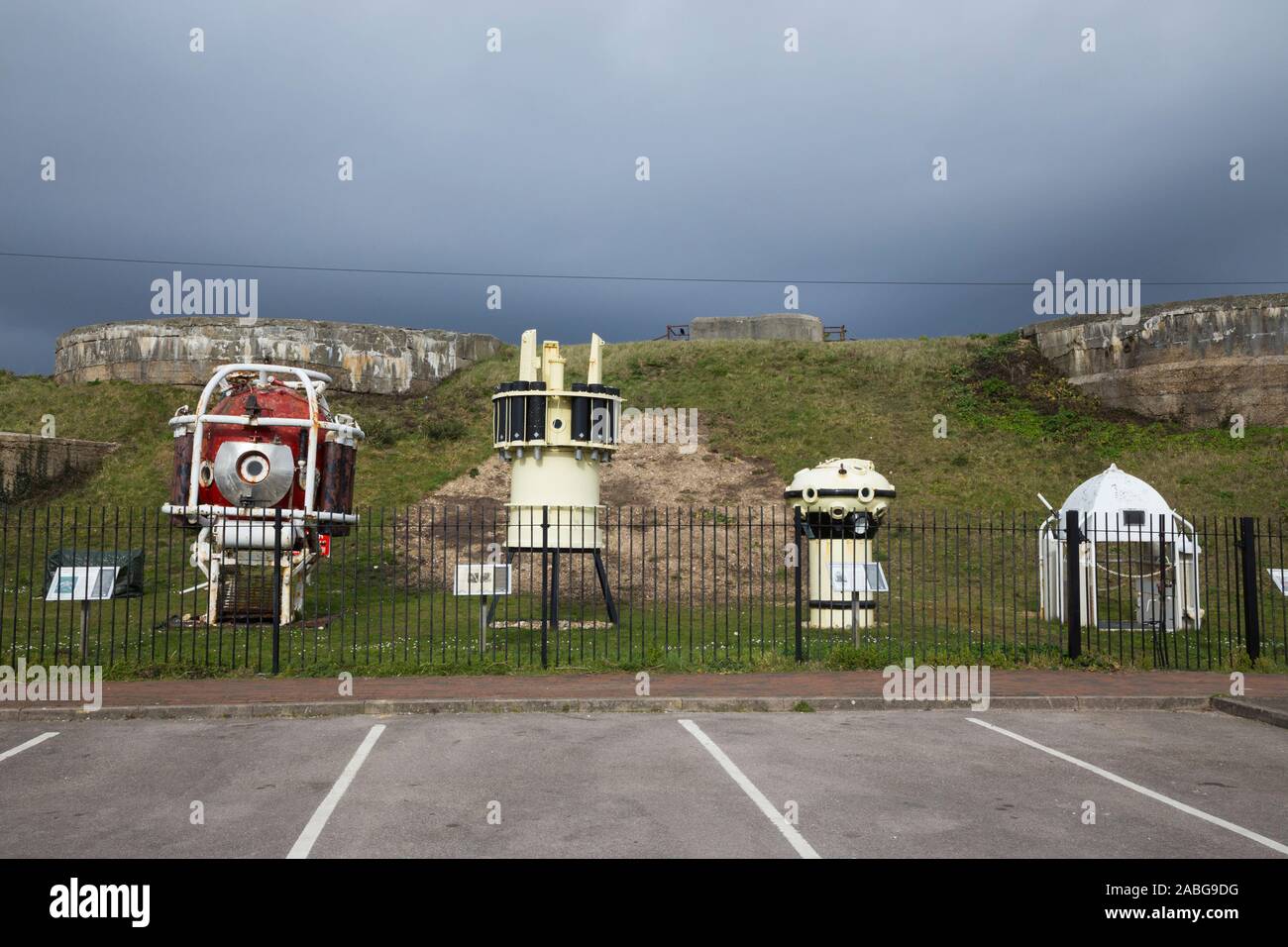 Diving equipment display. Exterior of The Diving Museum, Gosport. 2