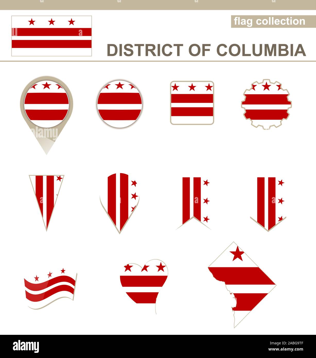 District of Columbia Flag Collection, USA State, 12 versions Stock Vector