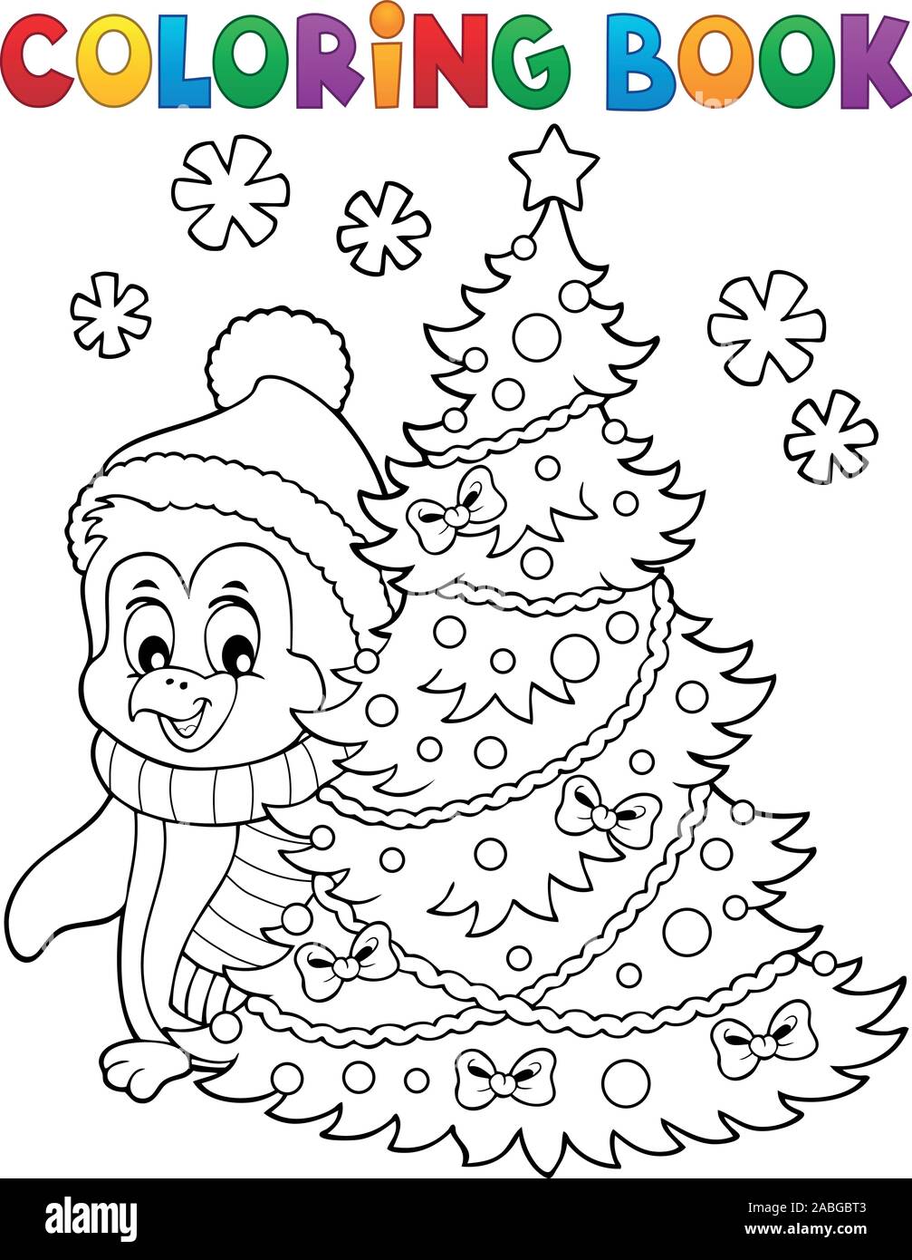 Coloring book Christmas penguin topic 6 - eps10 vector illustration. Stock Vector