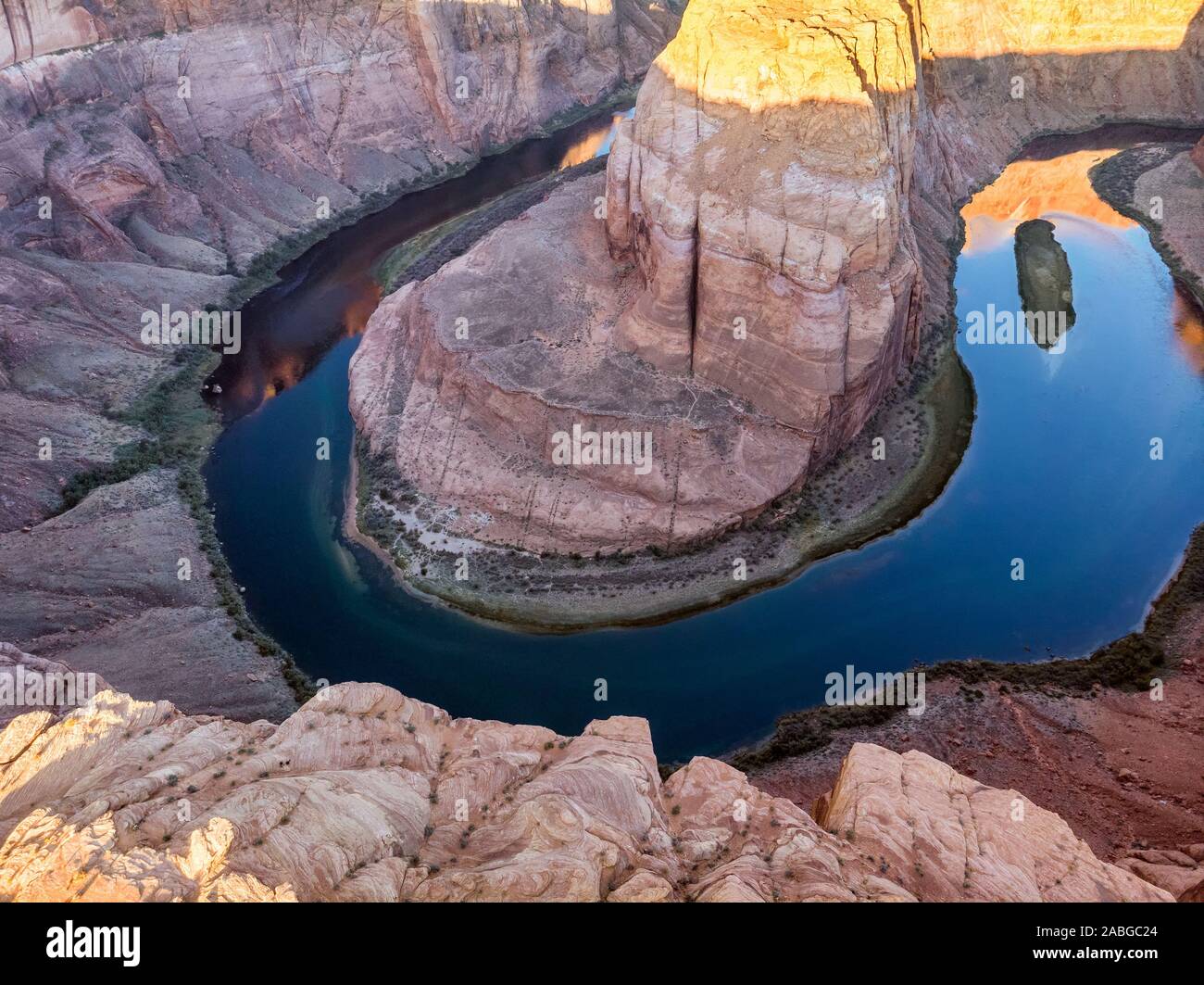 Famous Horseshoe bend shot from high vintage point at Arizona, USA