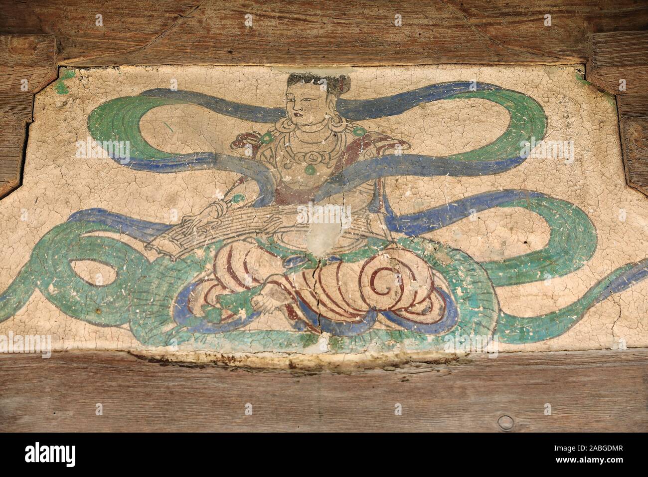 Fresco of musical Apsara-N.Song dynasty. Mogao Buddhist caves-Dunhuang-Gansu-China-0629 Stock Photo