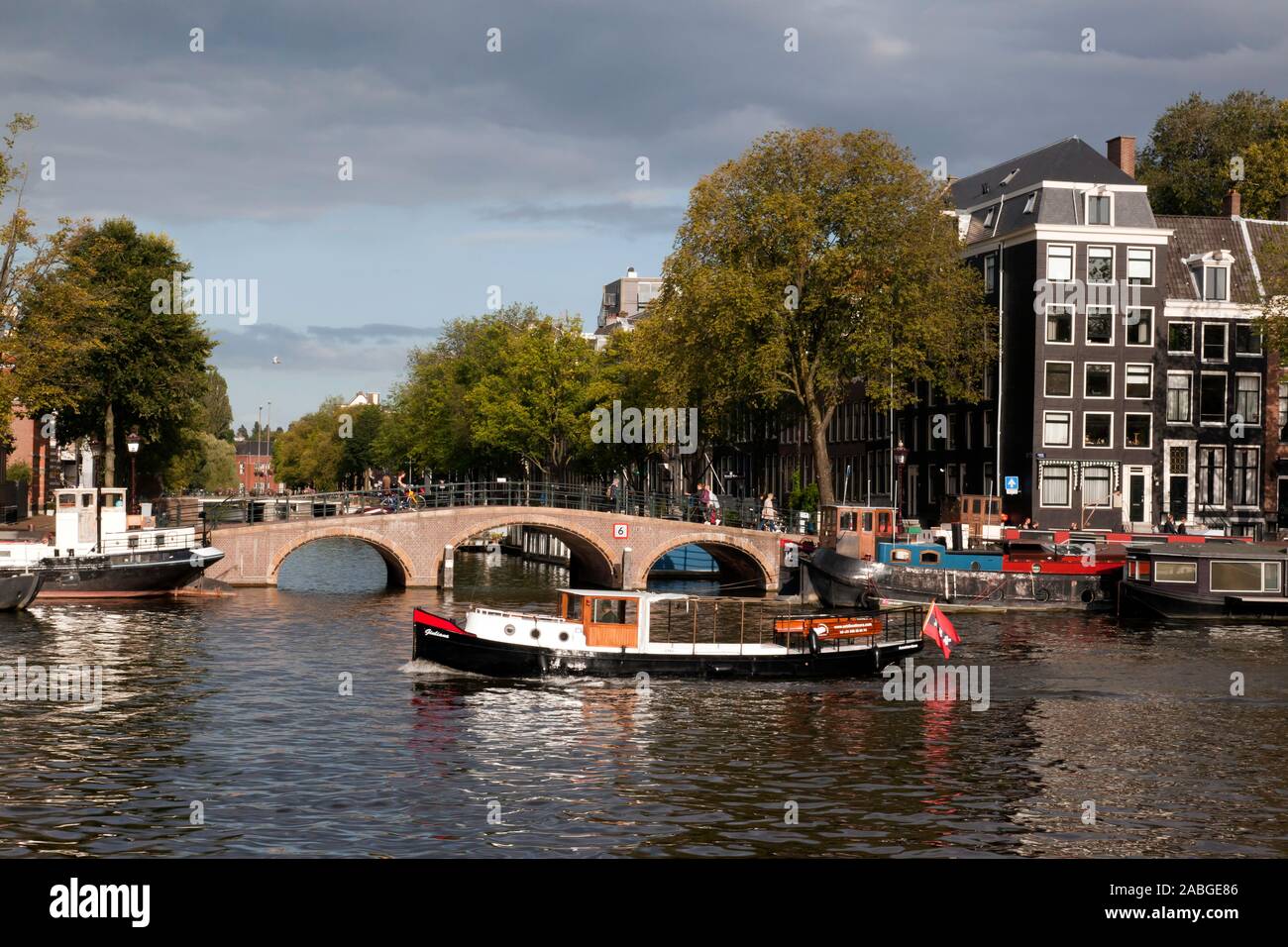 View of the Nieuwe Keizersgracht Bridge, off the Amstel River, Amsterdam Stock Photo