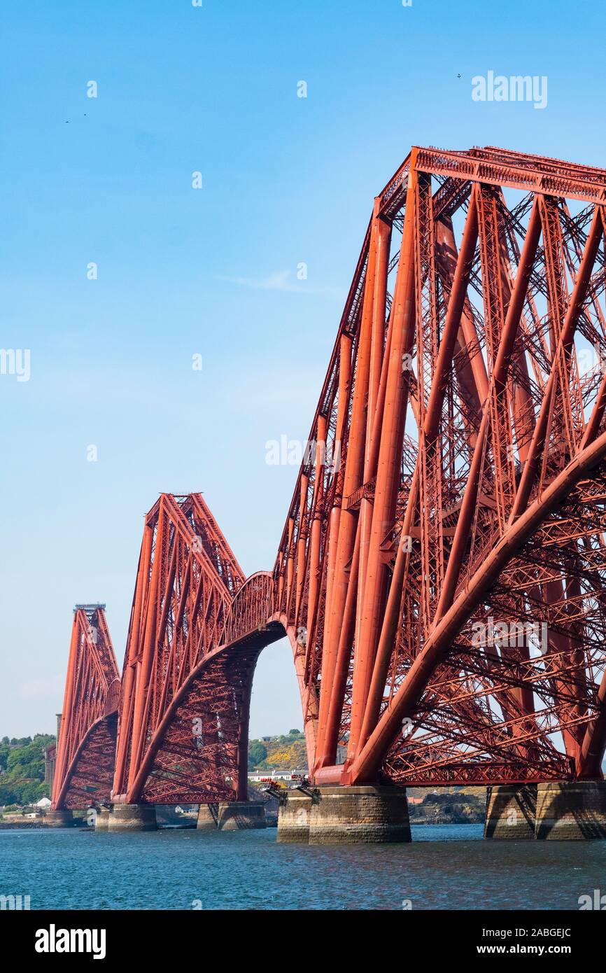 View of the historic Forth Bridge (Forth Railway Bridge) crossing the Firth of Forth between North and South Queensferry,UK Stock Photo