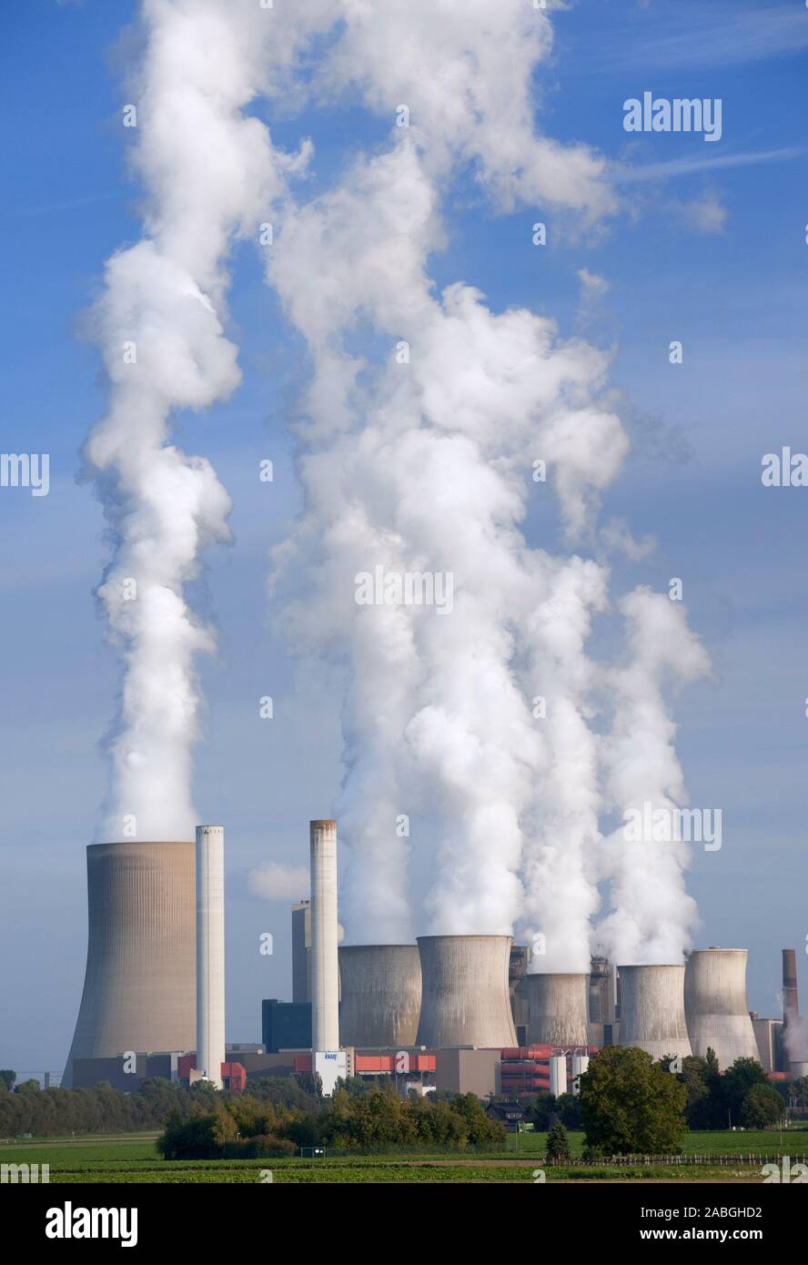 View of Niederaussem coal fired power station in Bergheim district of Nordrhine Westfalia in Germany Stock Photo