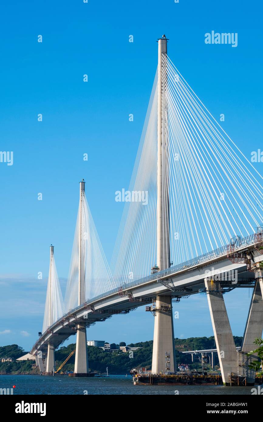 View of new Queensferry Crossing bridge spanning River Forth in Scotland, United Kingdom Stock Photo
