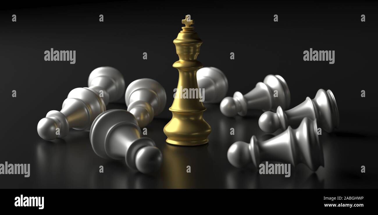 Group Of Chess Pieces Stand On A Black Chessboard Background, 3d