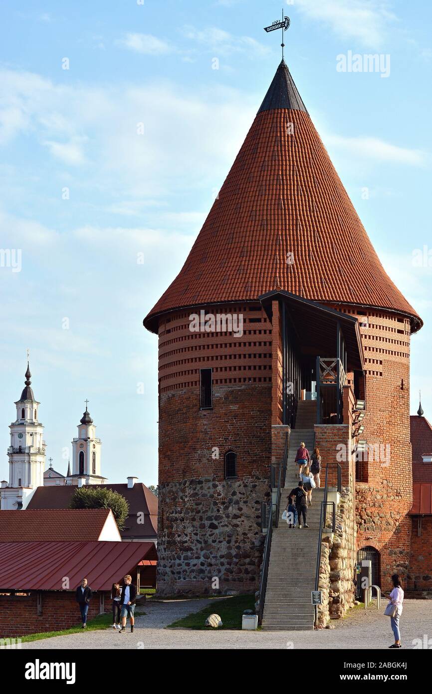 Kaunas, Lithuania, August 30: Citizens and tourists get acquainted with the tower of Kaunas Castle in the old part of Kaunas, August 30, 2019. Stock Photo